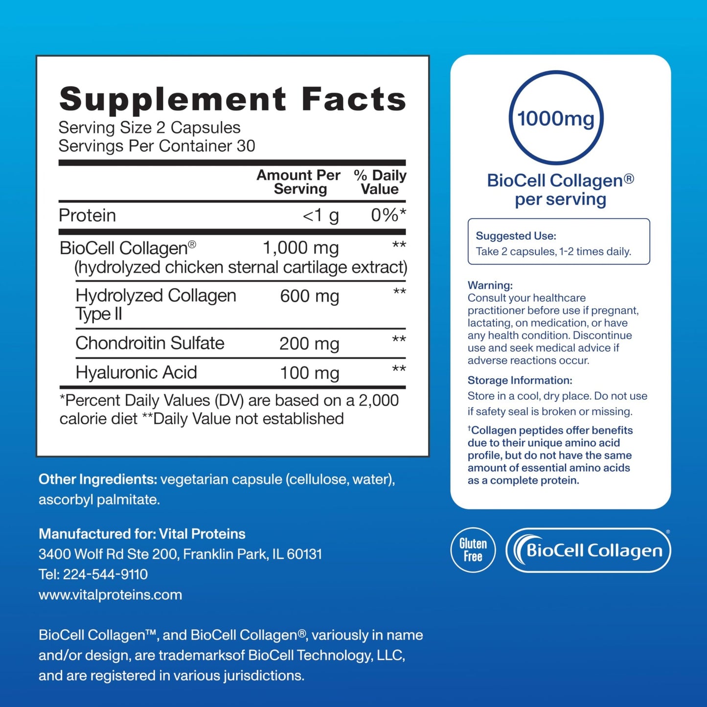 Vital Proteins® Enhanced Collagen Complex Capsules with BioCell Collagen® - Supports Skin Elasticity, Joint Health and Helps Reduce - dailyvitalstore