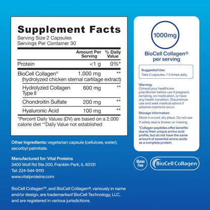 Vital Proteins® Enhanced Collagen Complex Capsules with BioCell Collagen® - Supports Skin Elasticity, Joint Health and Helps Reduce - dailyvitalstore