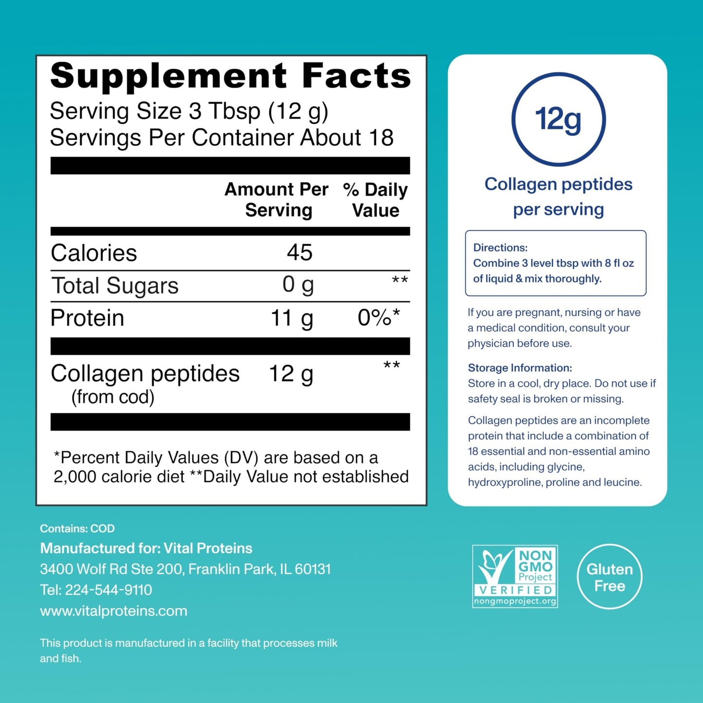 Vital Proteins Marine Collagen Peptides Powder Supplement for Skin Hair Nail Joint - Hydrolyzed Collagen - 12g per Serving - 7.8 oz Canister - dailyvitalstore