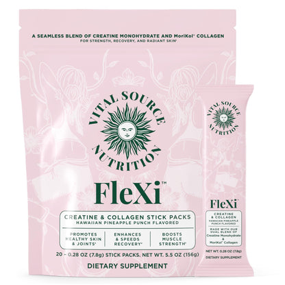 Vital Source Nutrition - Flexi - Creatine & Collagen Stick Packs - 5g Creatine Monohydrate + 1g MoriKol Collagen -Supports Strength, Recovery & Skin Health -20 Servings - dailyvitalstore