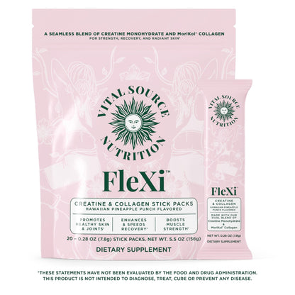 Vital Source Nutrition - Flexi - Creatine & Collagen Stick Packs - 5g Creatine Monohydrate + 1g MoriKol Collagen -Supports Strength, Recovery & Skin Health -20 Servings - dailyvitalstore