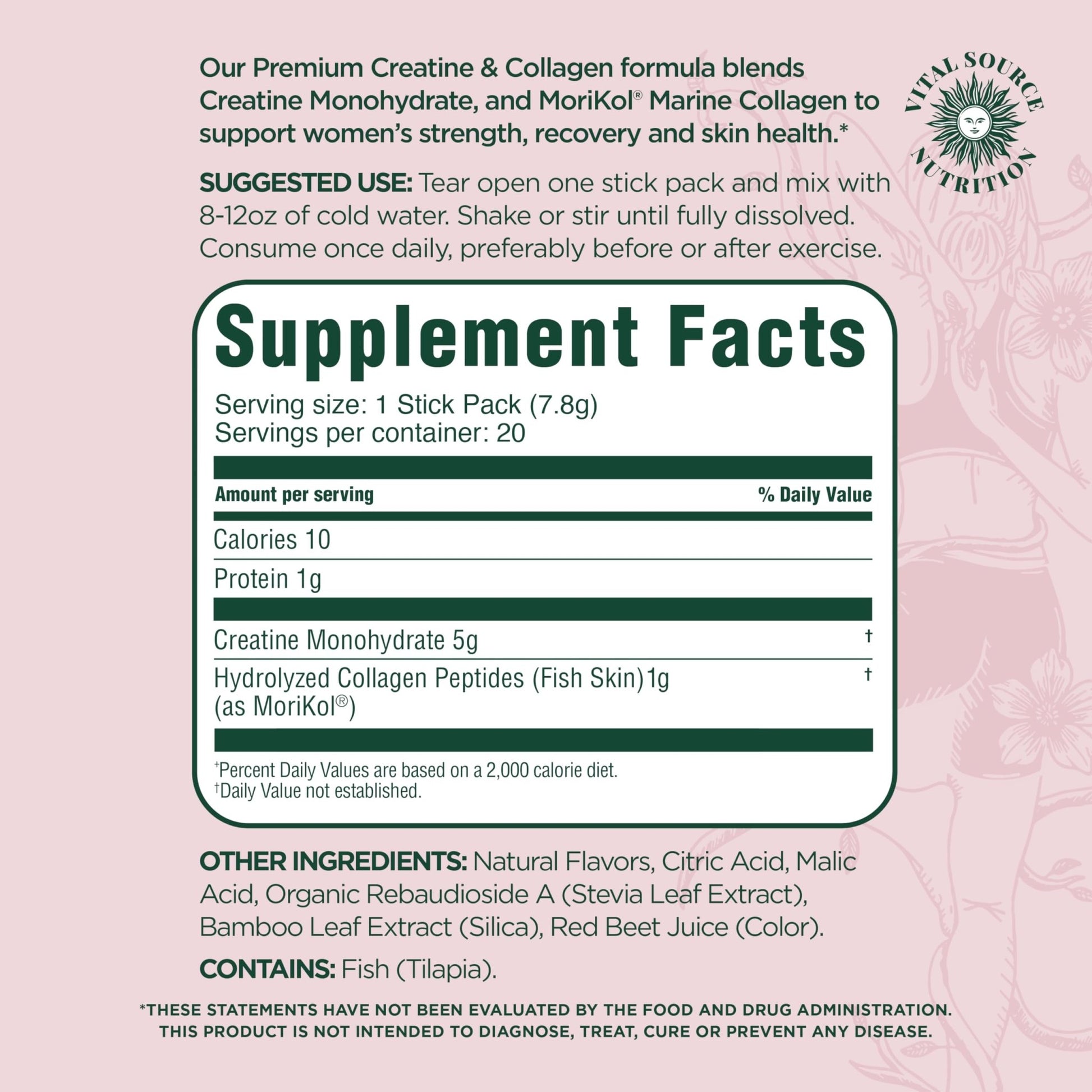 Vital Source Nutrition - Flexi - Creatine & Collagen Stick Packs - 5g Creatine Monohydrate + 1g MoriKol Collagen -Supports Strength, Recovery & Skin Health -20 Servings - dailyvitalstore