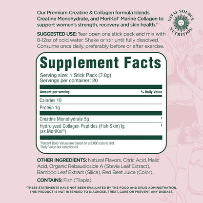 Vital Source Nutrition - Flexi - Creatine & Collagen Stick Packs - 5g Creatine Monohydrate + 1g MoriKol Collagen -Supports Strength, Recovery & Skin Health -20 Servings - dailyvitalstore