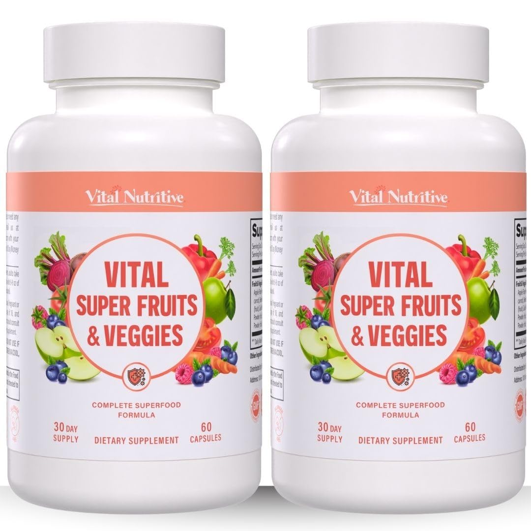 Vital Super Fruits & Veggies - Daily Superfood Capsules for Adults - Fruit & Vegetable Supplements to Boost Immunity & Energy - 2-in-1 Formula for Overall Wellness - dailyvitalstore