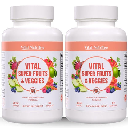 Vital Super Fruits & Veggies - Daily Superfood Capsules for Adults - Fruit & Vegetable Supplements to Boost Immunity & Energy - 2-in-1 Formula for Overall Wellness - dailyvitalstore