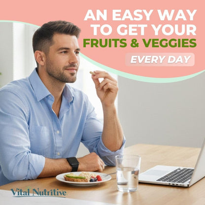 Vital Super Fruits & Veggies - Daily Superfood Capsules for Adults - Fruit & Vegetable Supplements to Boost Immunity & Energy - 2-in-1 Formula for Overall Wellness - dailyvitalstore