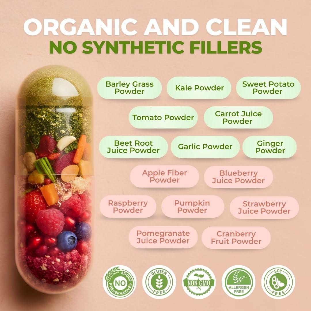 Vital Super Fruits & Veggies - Daily Superfood Capsules for Adults - Fruit & Vegetable Supplements to Boost Immunity & Energy - 2-in-1 Formula for Overall Wellness - dailyvitalstore