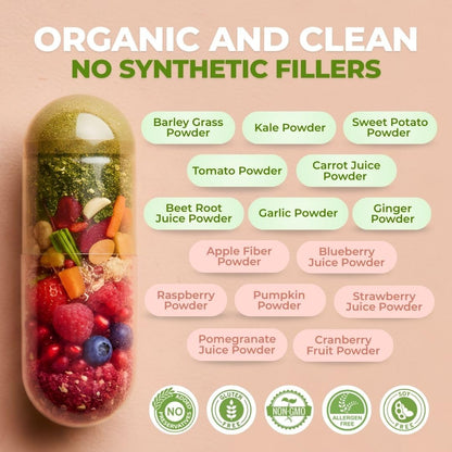 Vital Super Fruits & Veggies - Daily Superfood Capsules for Adults - Fruit & Vegetable Supplements to Boost Immunity & Energy - 2-in-1 Formula for Overall Wellness - dailyvitalstore