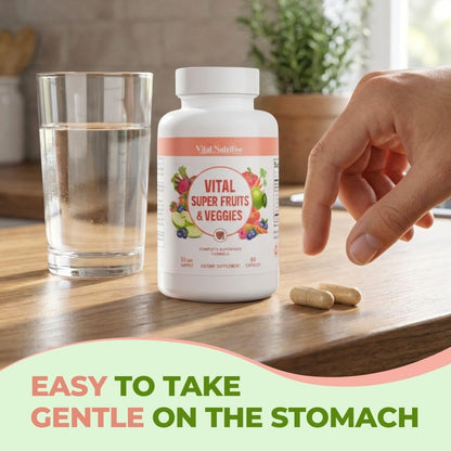 Vital Super Fruits & Veggies - Daily Superfood Capsules for Adults - Fruit & Vegetable Supplements to Boost Immunity & Energy - 2-in-1 Formula for Overall Wellness - dailyvitalstore