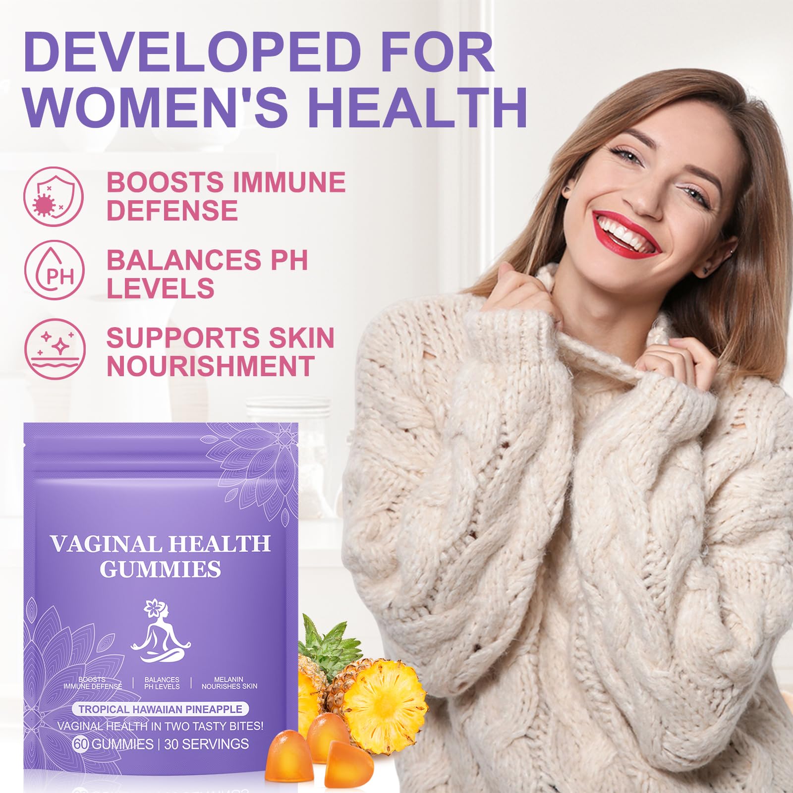 Vital Vaginal Probiotic Gummies for Women, 60PCS Feminine Balance Gummies, PH Balance,Immune Support, Vegan, Gluten-Free, Vaginal Probiotics Supplement, 60 Count - dailyvitalstore