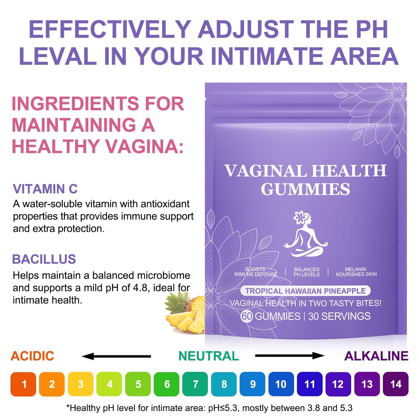 Vital Vaginal Probiotic Gummies for Women, 60PCS Feminine Balance Gummies, PH Balance,Immune Support, Vegan, Gluten-Free, Vaginal Probiotics Supplement, 60 Count - dailyvitalstore