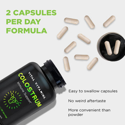 Vital Vitamins Colostrum Supplement - Vitamin C, Zinc, & Selenium - from First Milking - Standardized to Contain 10% IgG Immunoglobulins - Grass-Fed American Cows - 60 Capsules - dailyvitalstore