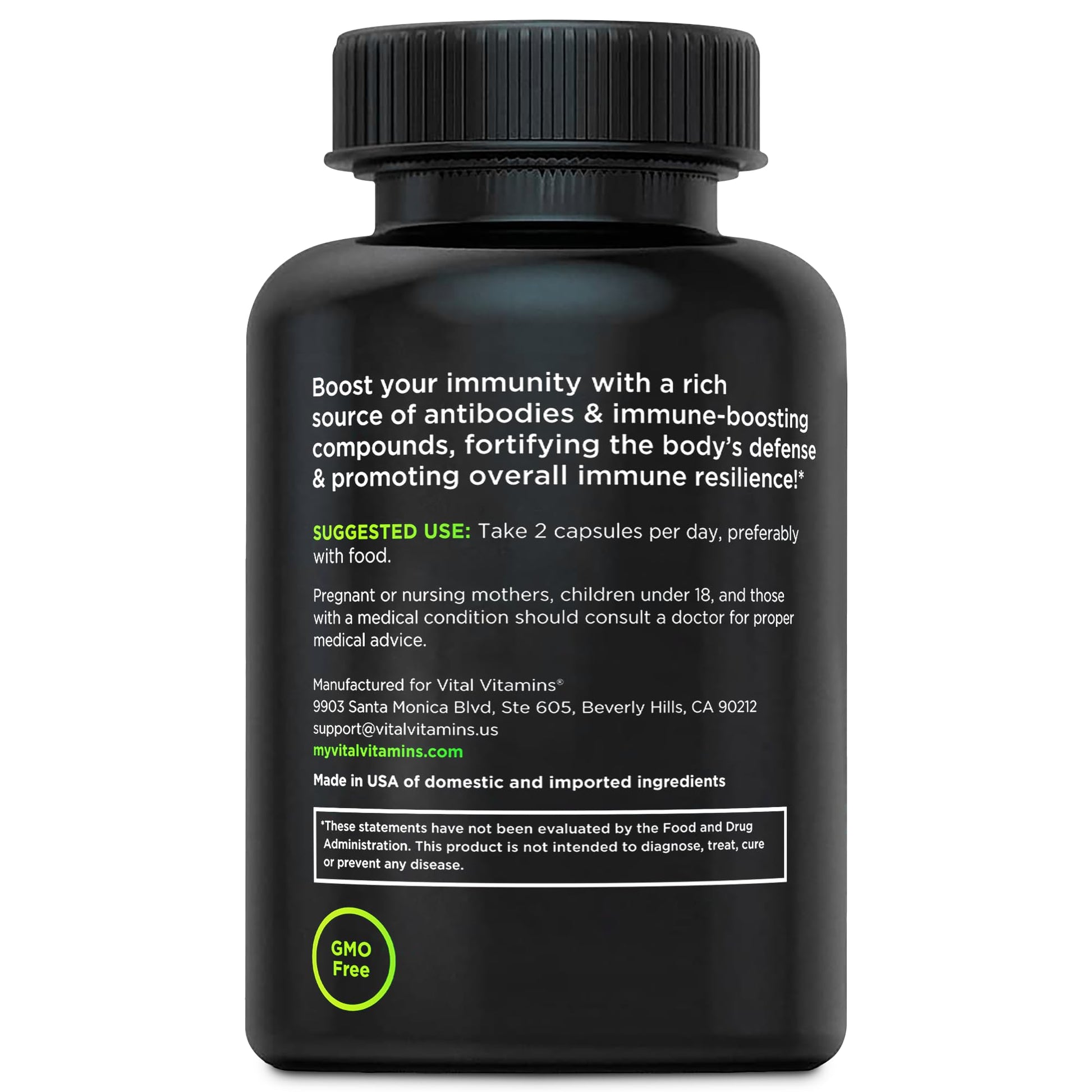 Vital Vitamins Colostrum Supplement - Vitamin C, Zinc, & Selenium - from First Milking - Standardized to Contain 10% IgG Immunoglobulins - Grass-Fed American Cows - 60 Capsules - dailyvitalstore