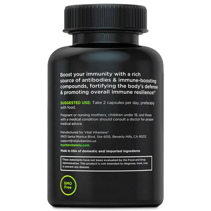 Vital Vitamins Colostrum Supplement - Vitamin C, Zinc, & Selenium - from First Milking - Standardized to Contain 10% IgG Immunoglobulins - Grass-Fed American Cows - 60 Capsules - dailyvitalstore