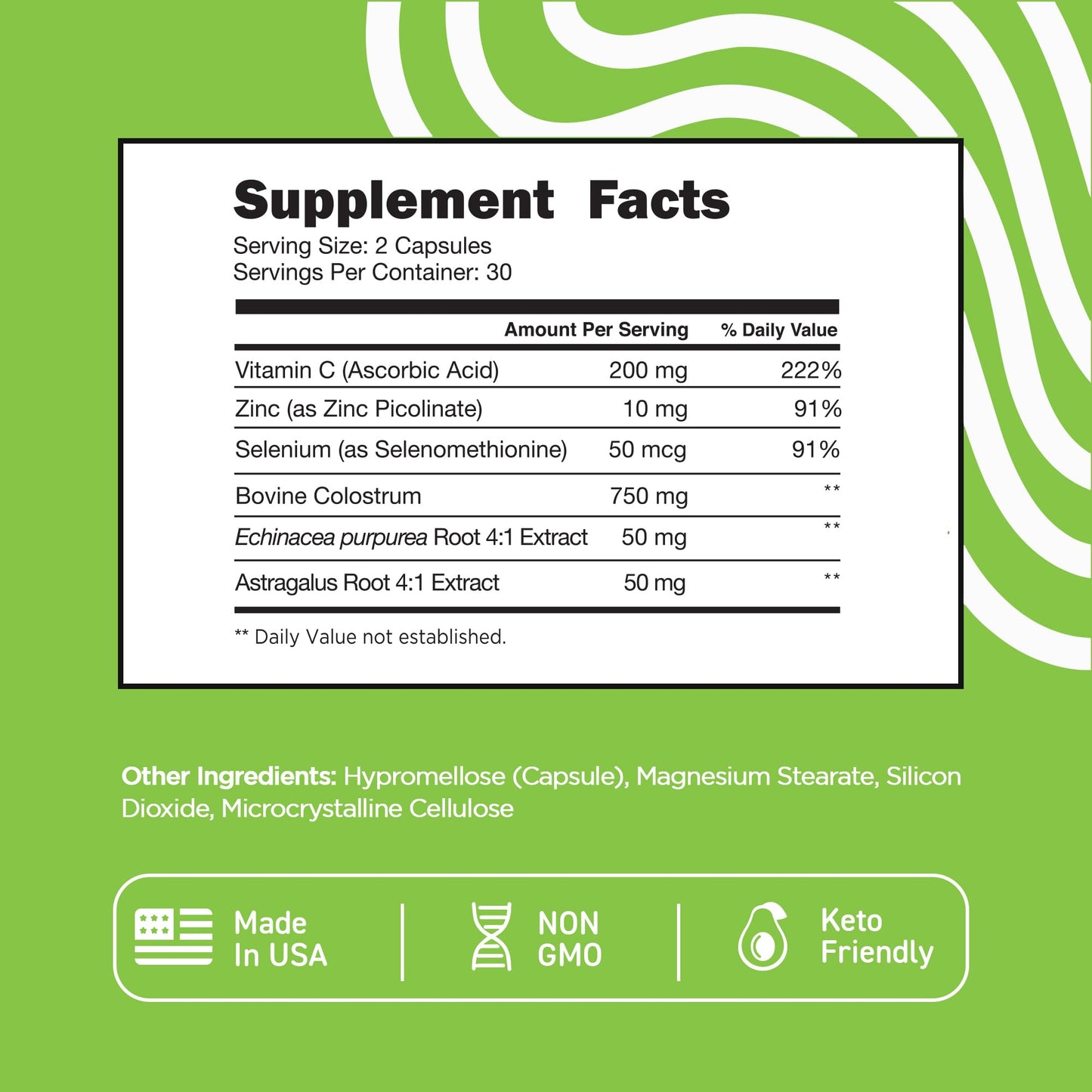 Vital Vitamins Colostrum Supplement - Vitamin C, Zinc, & Selenium - from First Milking - Standardized to Contain 10% IgG Immunoglobulins - Grass-Fed American Cows - 60 Capsules - dailyvitalstore