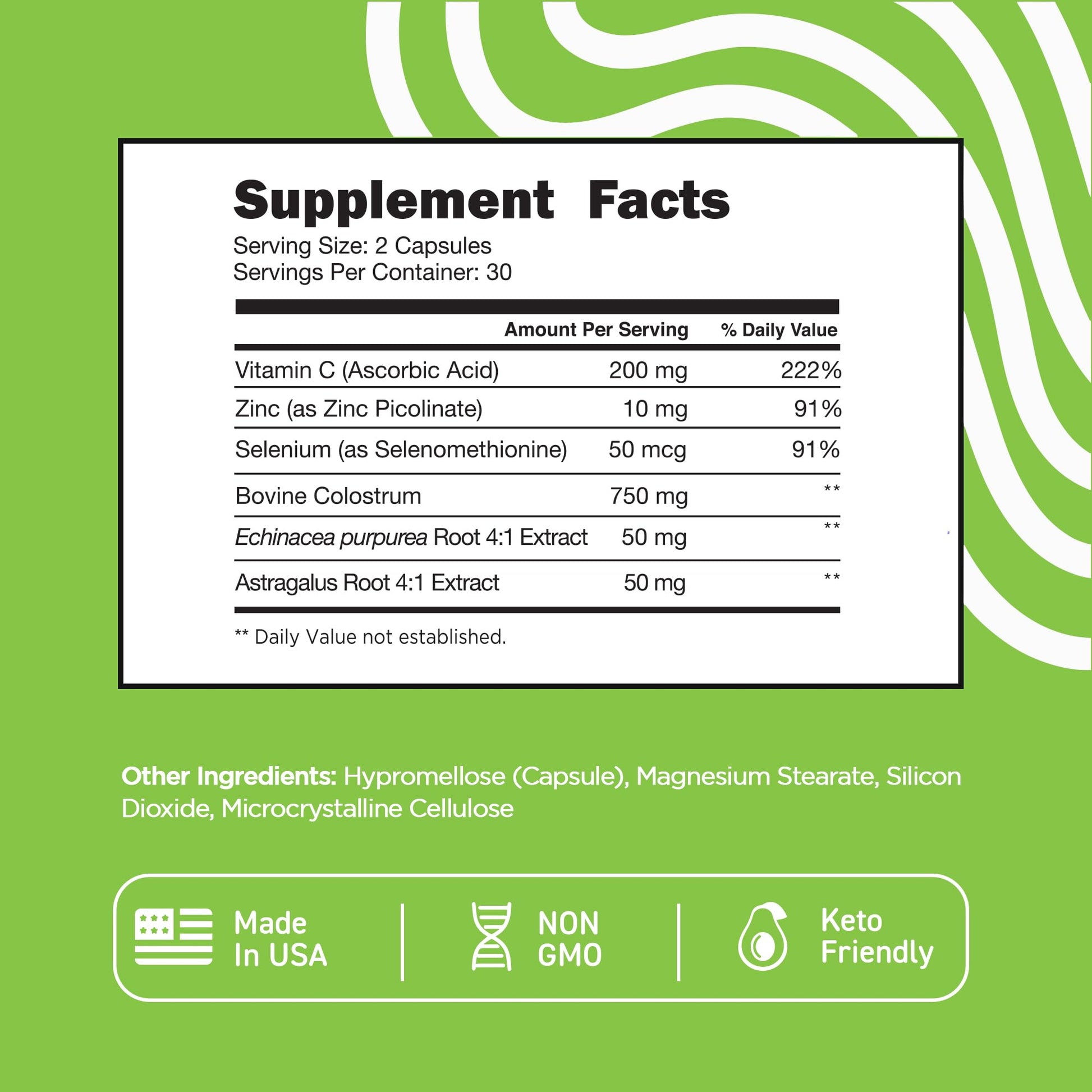 Vital Vitamins Colostrum Supplement - Vitamin C, Zinc, & Selenium - from First Milking - Standardized to Contain 10% IgG Immunoglobulins - Grass-Fed American Cows - 60 Capsules - dailyvitalstore