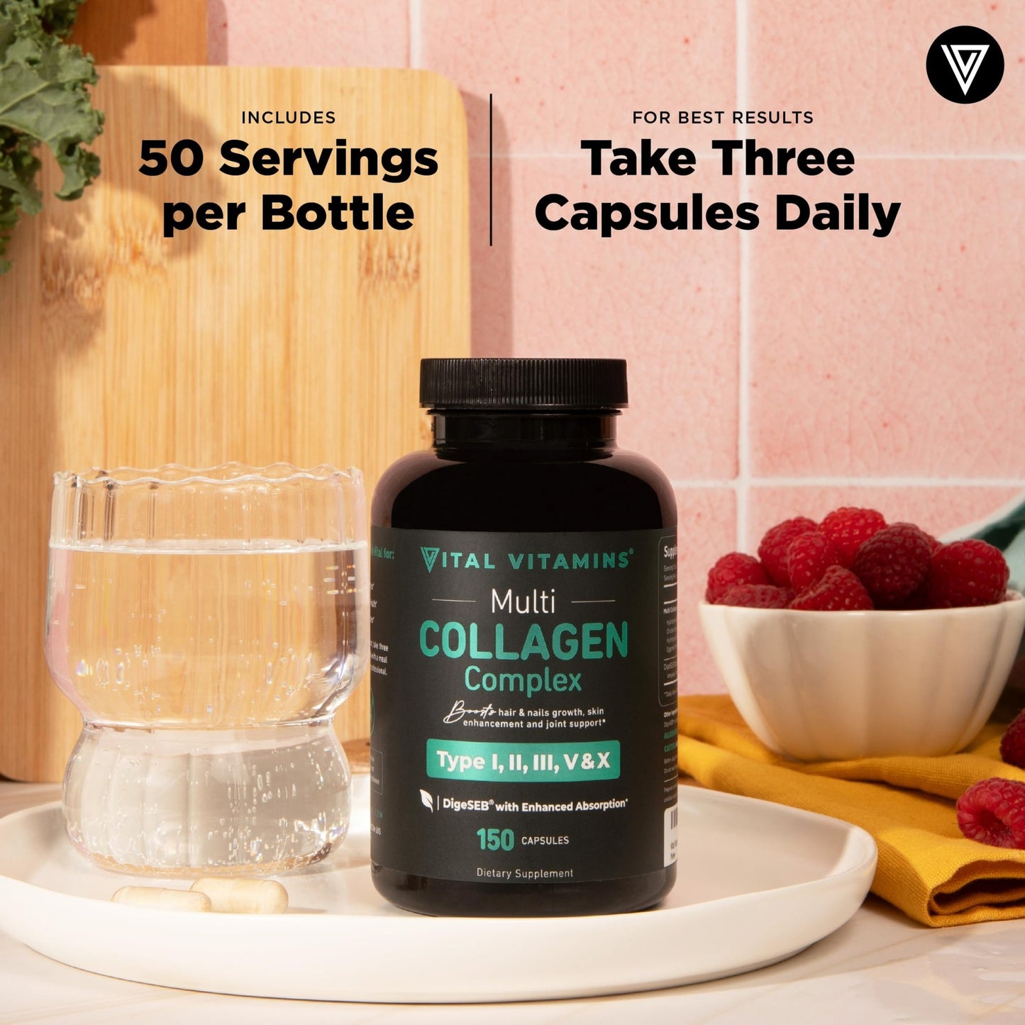 Vital Vitamins Multi Collagen Pills for Women & Men (2-Pack) - Hydrolyzed Collagen Peptides - Type I, II, III, V, X - Grass Fed, Non-GMO - dailyvitalstore