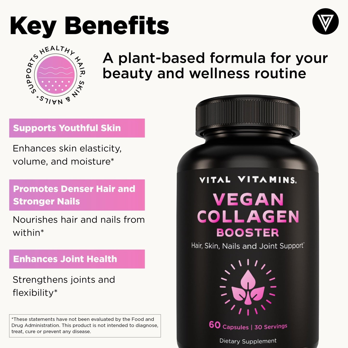 Vital Vitamins Vegan Collagen Booster - with Silica and Hyaluronic Acid - Plant-Based Collagen Supplements - dailyvitalstore