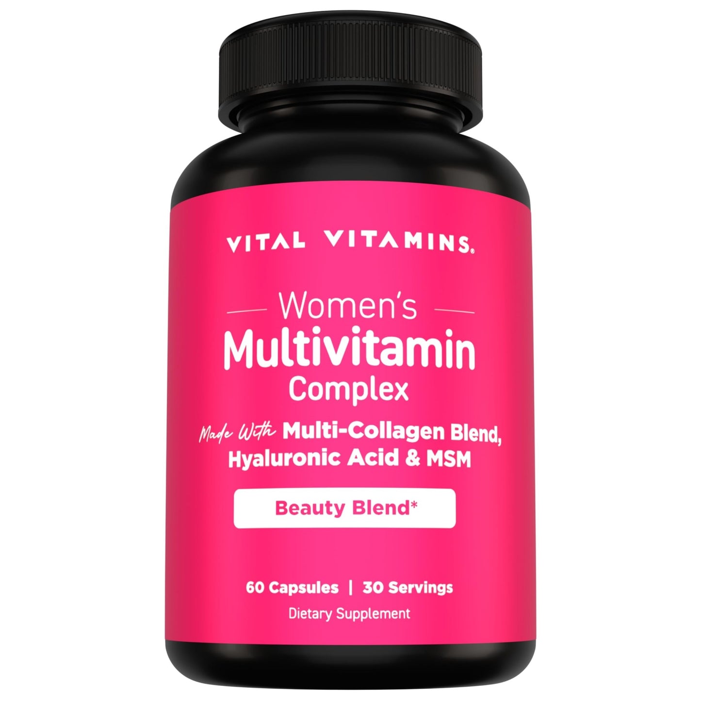 Vital Vitamins Women's Multivitamin Complex - Made with Multi-Collagen Blend, Hyaluronic Acid, & MSM - Beauty Multivitamins - with Vitamin A, C, E, B6, B12, D3-60 Capsules - dailyvitalstore