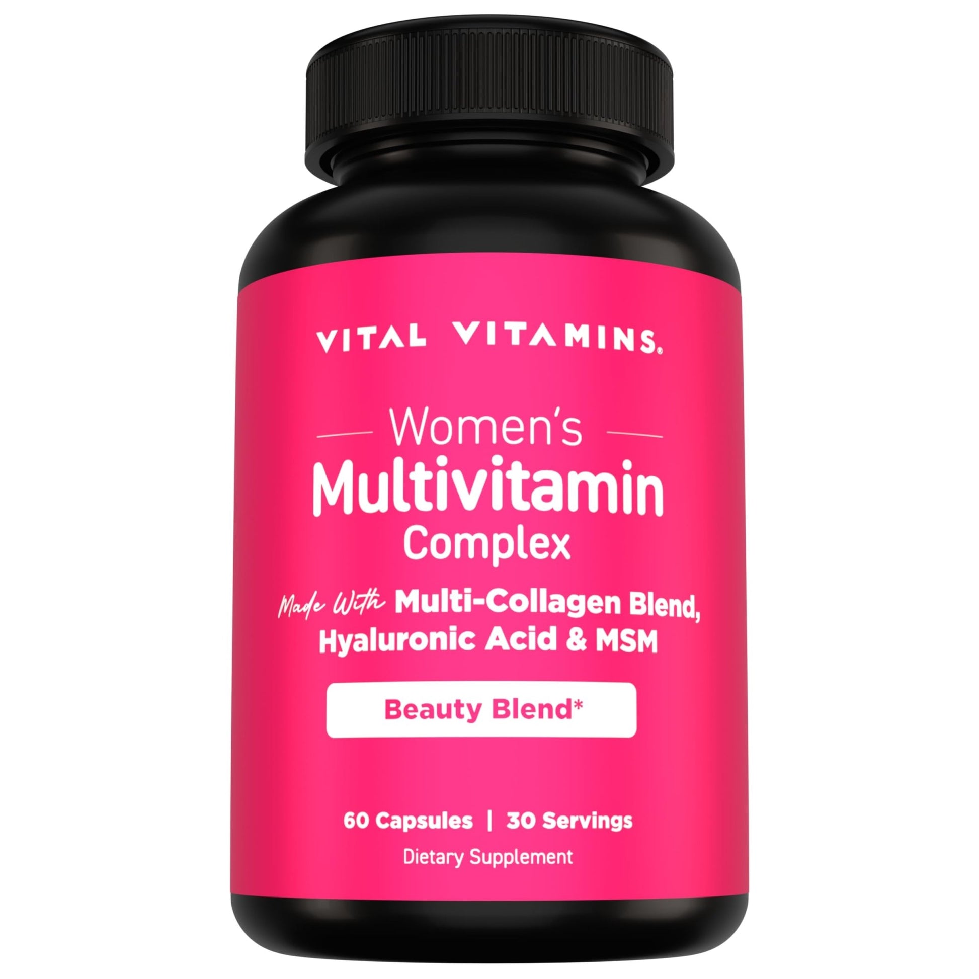 Vital Vitamins Women's Multivitamin Complex - Made with Multi-Collagen Blend, Hyaluronic Acid, & MSM - Beauty Multivitamins - with Vitamin A, C, E, B6, B12, D3-60 Capsules - dailyvitalstore