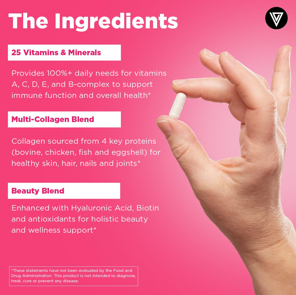 Vital Vitamins Women's Multivitamin Complex - Made with Multi-Collagen Blend, Hyaluronic Acid, & MSM - Beauty Multivitamins - with Vitamin A, C, E, B6, B12, D3-60 Capsules - dailyvitalstore