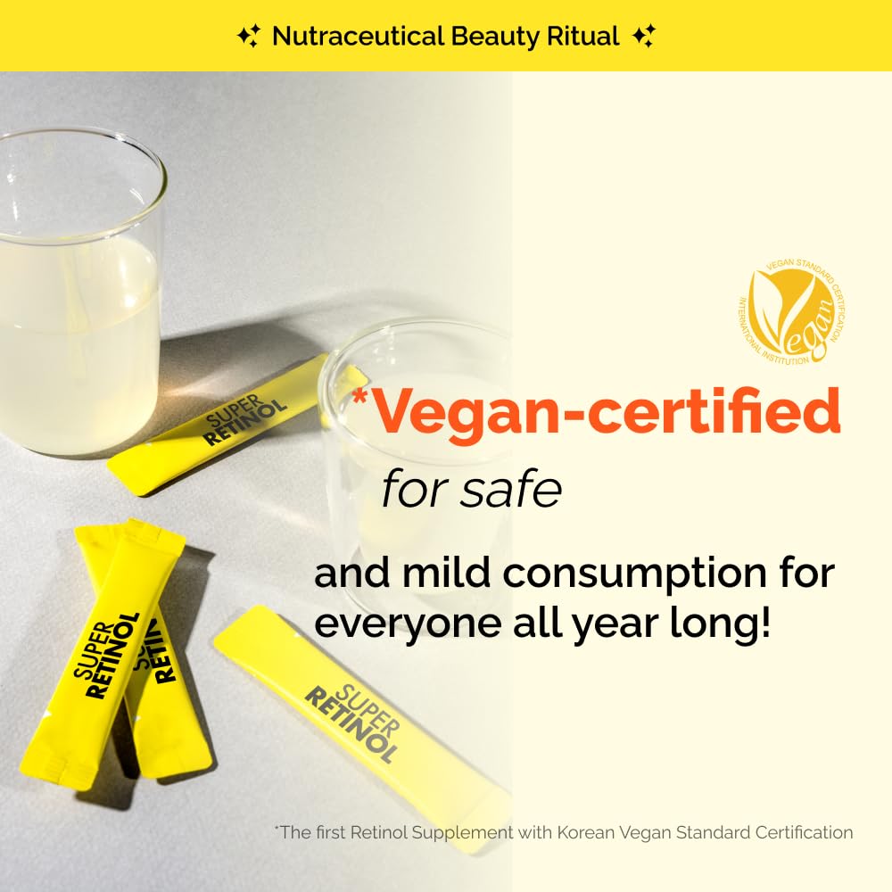 VITALBEAUTIE Super Retinol - Ingestible Liposomal Retinol & Vitamin C 1000mg Powder - Vegan K-Beauty Skin Supplement for Radiant Glass Skin & Tone, Dark Spot Care, 30 Packets - dailyvitalstore