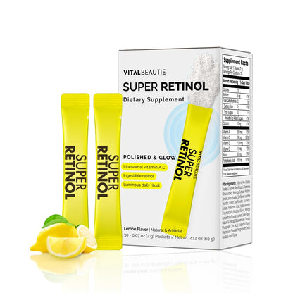 VITALBEAUTIE Super Retinol - Ingestible Liposomal Retinol & Vitamin C 1000mg Powder - Vegan K-Beauty Skin Supplement for Radiant Glass Skin & Tone, Dark Spot Care, 30 Packets - dailyvitalstore