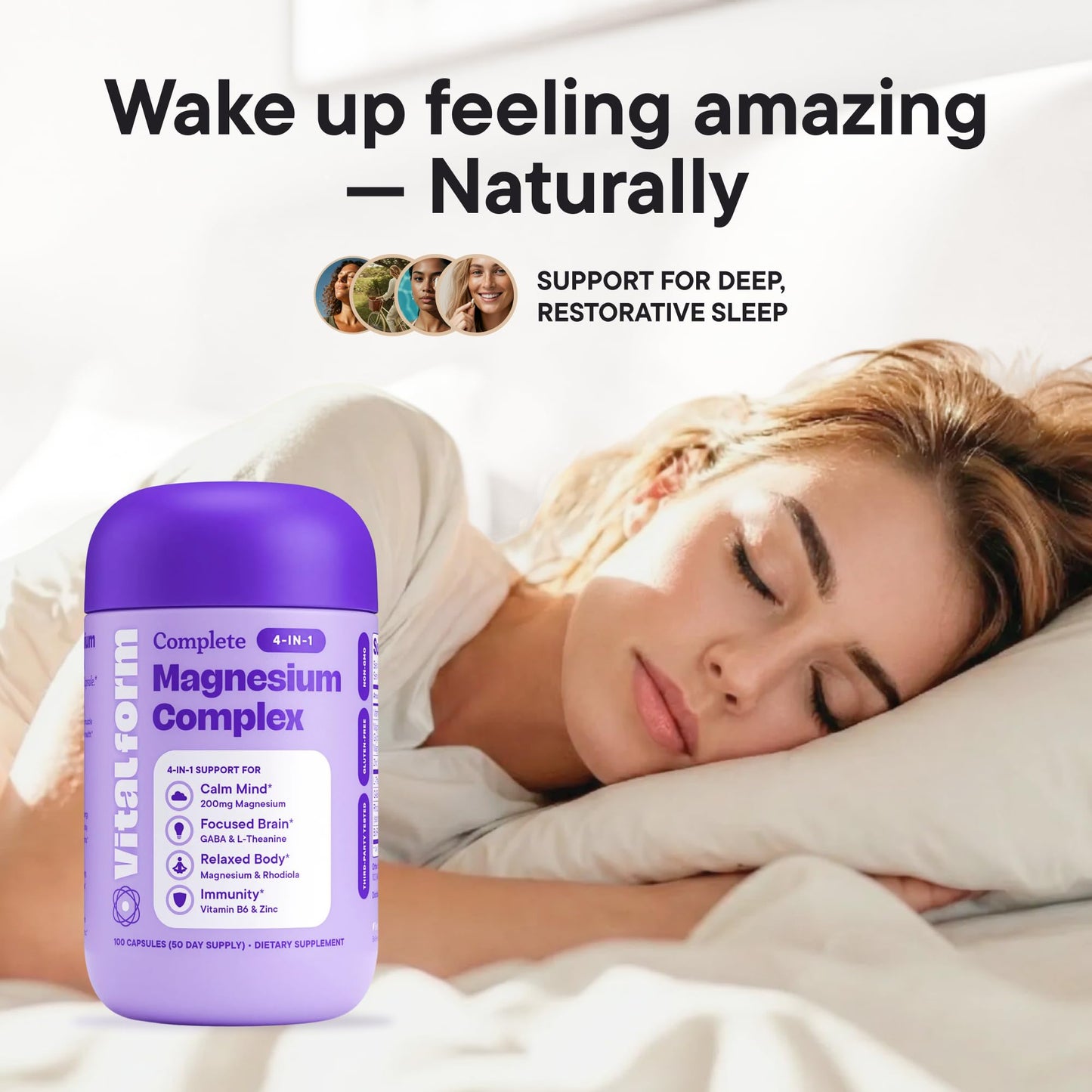 VitalForm Magnesium Glycinate Sleep Complex – Non-Habit Forming Support with L-Theanine, GABA, Zinc & Rhodiola – Promotes Relaxation, Calm & Muscle Recovery – Non-Melatonin – 100 Capsules - dailyvitalstore