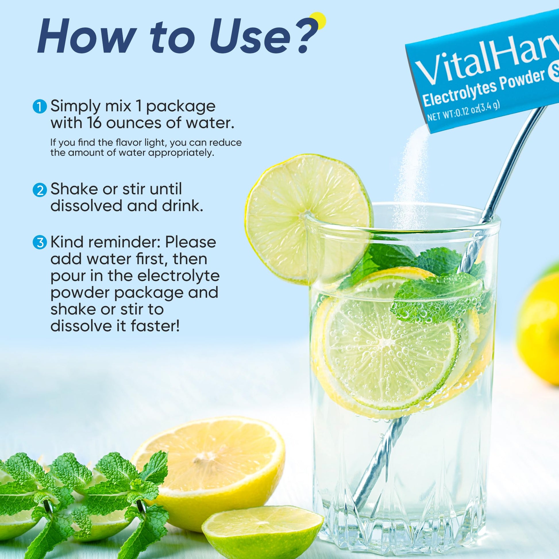 VitalHarvest 36 Sticks Electrolytes Powder Packets 6 Flavors Sugar Free Hydration Packets Electrolyte Liquid Daily IV Drink Mix with Lemon Lime, Watermelon, Orange - dailyvitalstore