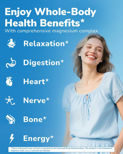 Vitalibre 12 in 1 Magnesium Complex Supplement 500mg | Max Absorption Chelated Magnesium Glycinate Citrate Malate & More for Bone, Nerve & Digestive Support | Non-GMO Vegan Capsules (120 Count) - dailyvitalstore