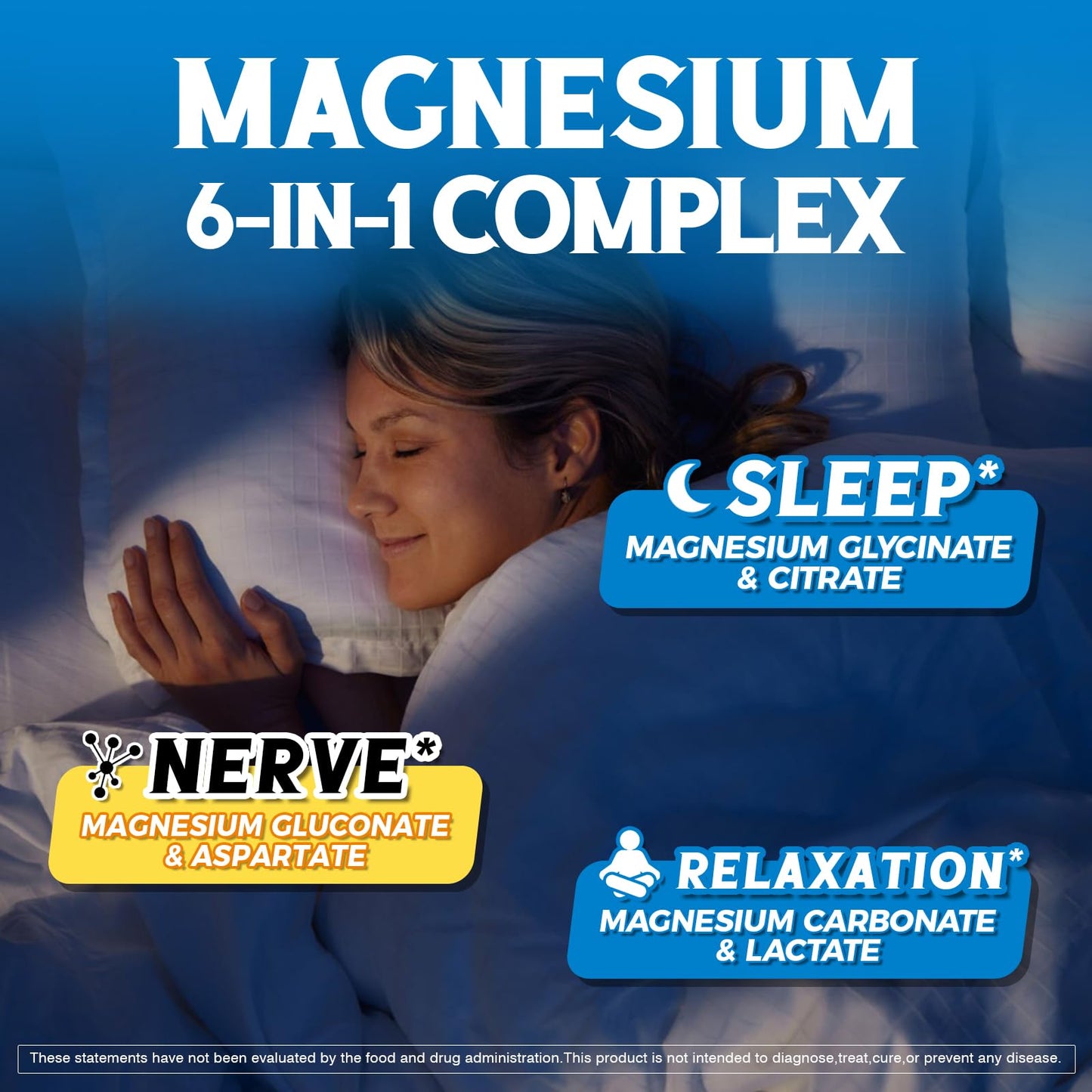 Vitalibre 6 in 1 Magnesium Complex for Women Men, 260mg Elemental Magnesium | Max Absorption | Chelated Magnesium Supplement for Bone, Relaxation & Nerves Support | Non-GMO, 120 Vegan Capsules - dailyvitalstore