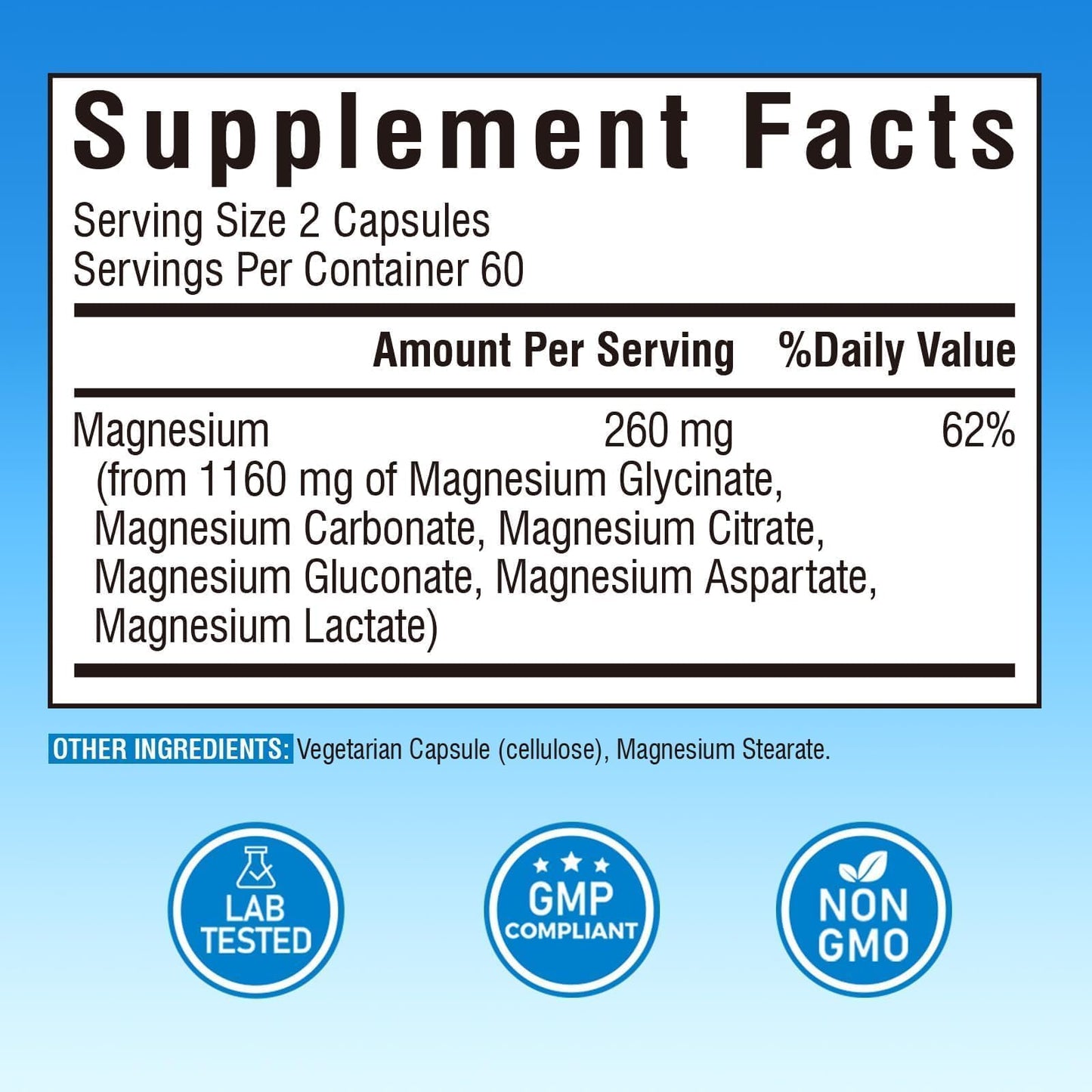 Vitalibre 6 in 1 Magnesium Complex for Women Men, 260mg Elemental Magnesium | Max Absorption | Chelated Magnesium Supplement for Bone, Relaxation & Nerves Support | Non-GMO, 120 Vegan Capsules - dailyvitalstore