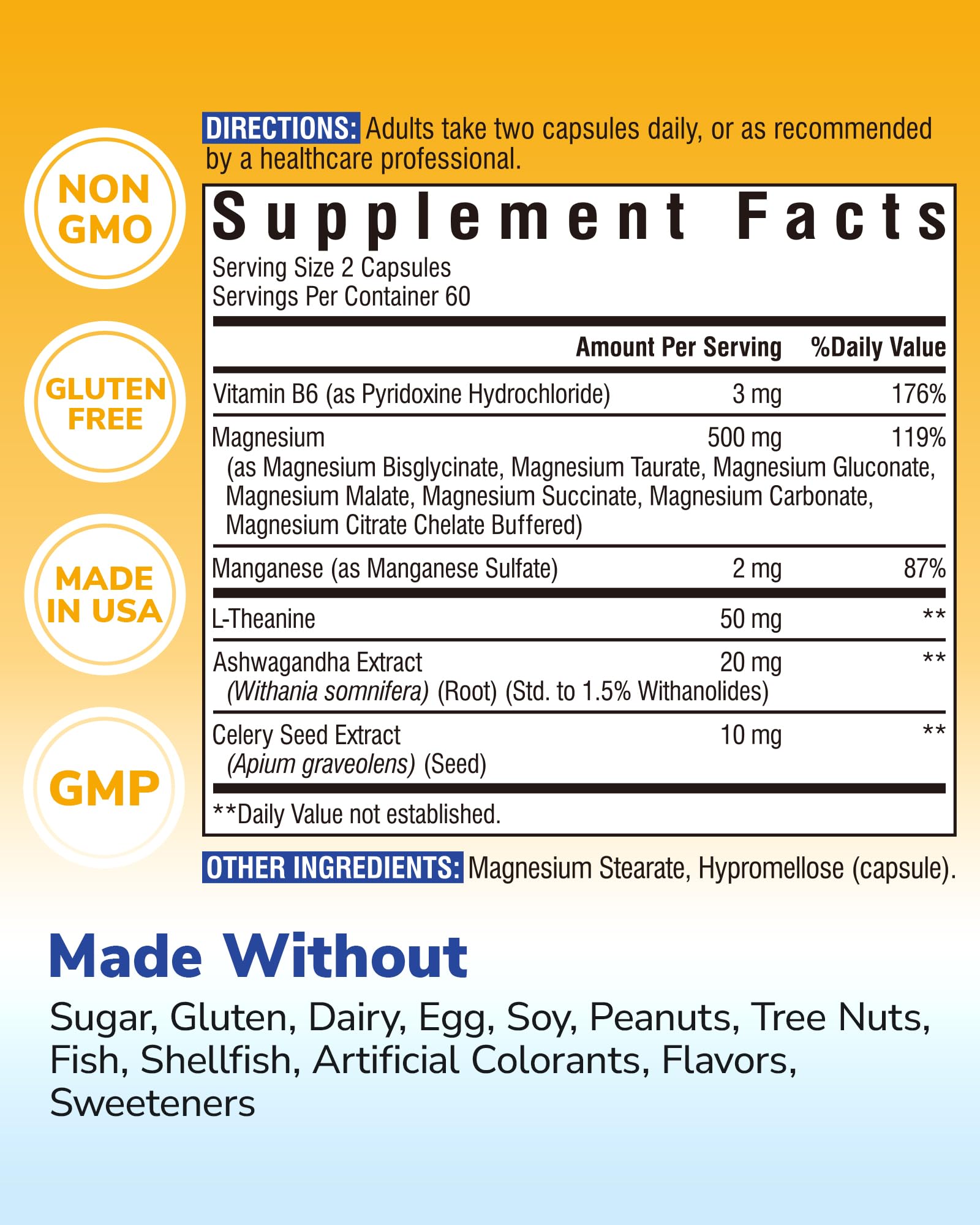 Vitalibre Magnesium Complex Supplement 500mg + Ashwagandha, L-Theanine, Vitamin B6 & Celery, High Absorption Magnesium Glycinate, Citrate, Malate, Sleep & Bone Support, 120 Vegan Capsules - dailyvitalstore