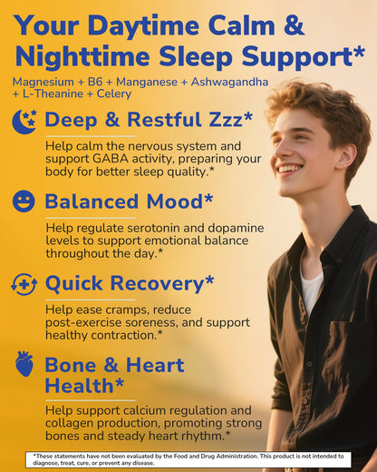Vitalibre Magnesium Complex Supplement 500mg + Ashwagandha, L-Theanine, Vitamin B6 & Celery, High Absorption Magnesium Glycinate, Citrate, Malate, Sleep & Bone Support, 120 Vegan Capsules - dailyvitalstore