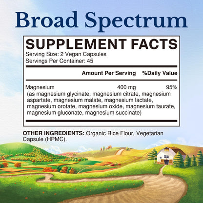 Vitalitown 10 in 1 Magnesium Complex Supplement - 400mg Elemental Magnesium Chelated with Glycinate, Citrate, Malate, Taurate & More - for Sleep Heart Energy - Non-GMO, Vegan, 90 Caps - dailyvitalstore