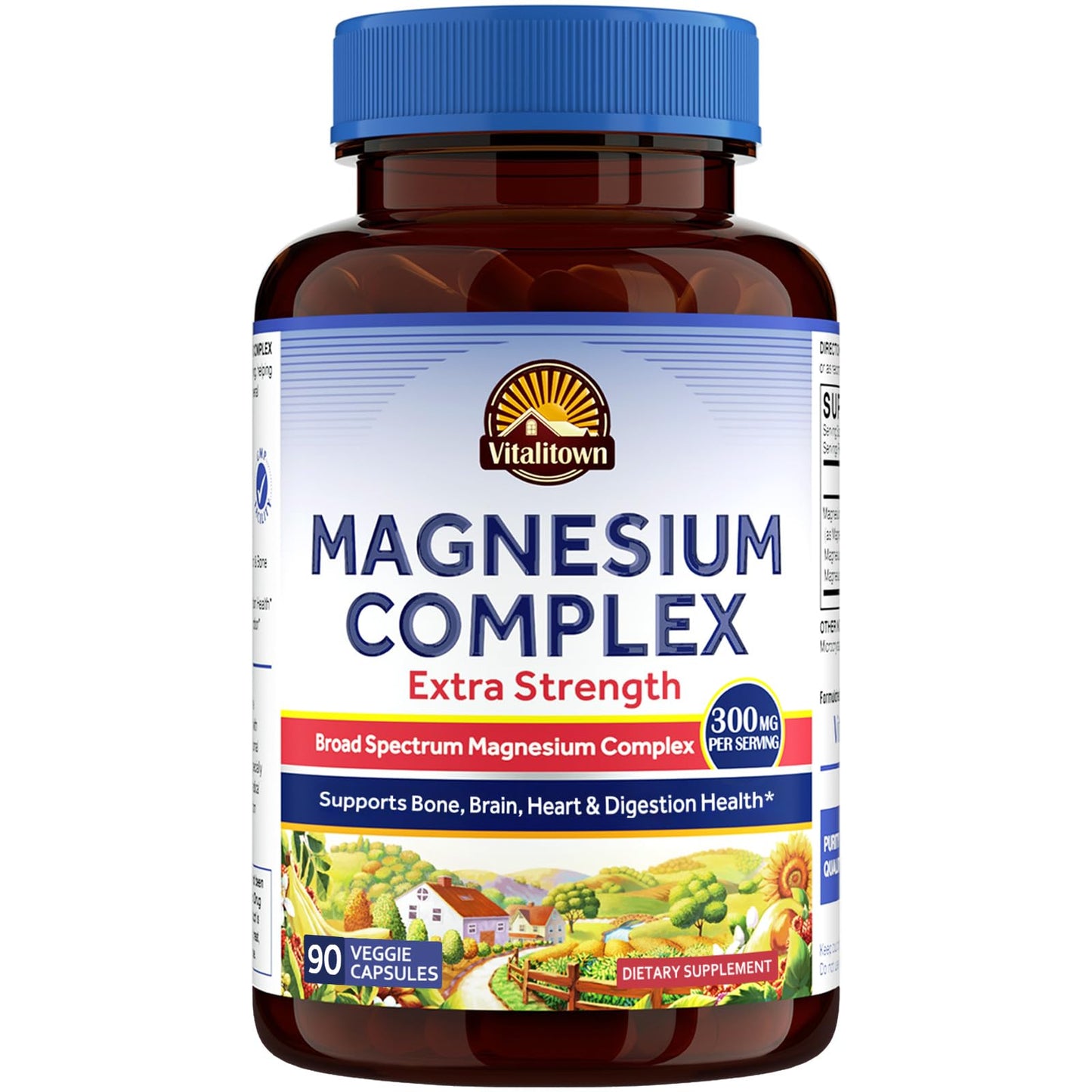 Vitalitown Magnesium Complex Supplement | 300mg Elemental Mag | Magnesium Citrate Glycinate Taurate Malate | Non-GMO, No Gluten, 90 Vegan Magnesio Capsules for Bone Brain Heart - dailyvitalstore