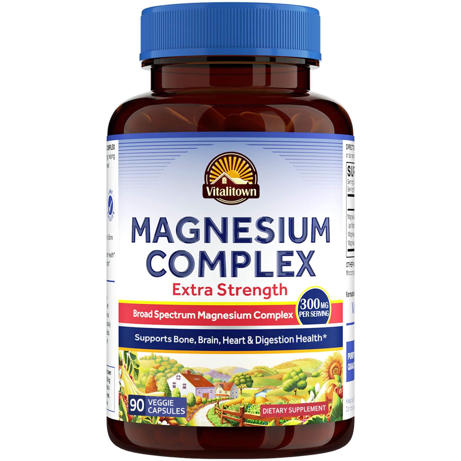 Vitalitown Magnesium Complex Supplement | 300mg Elemental Mag | Magnesium Citrate Glycinate Taurate Malate | Non-GMO, No Gluten, 90 Vegan Magnesio Capsules for Bone Brain Heart - dailyvitalstore