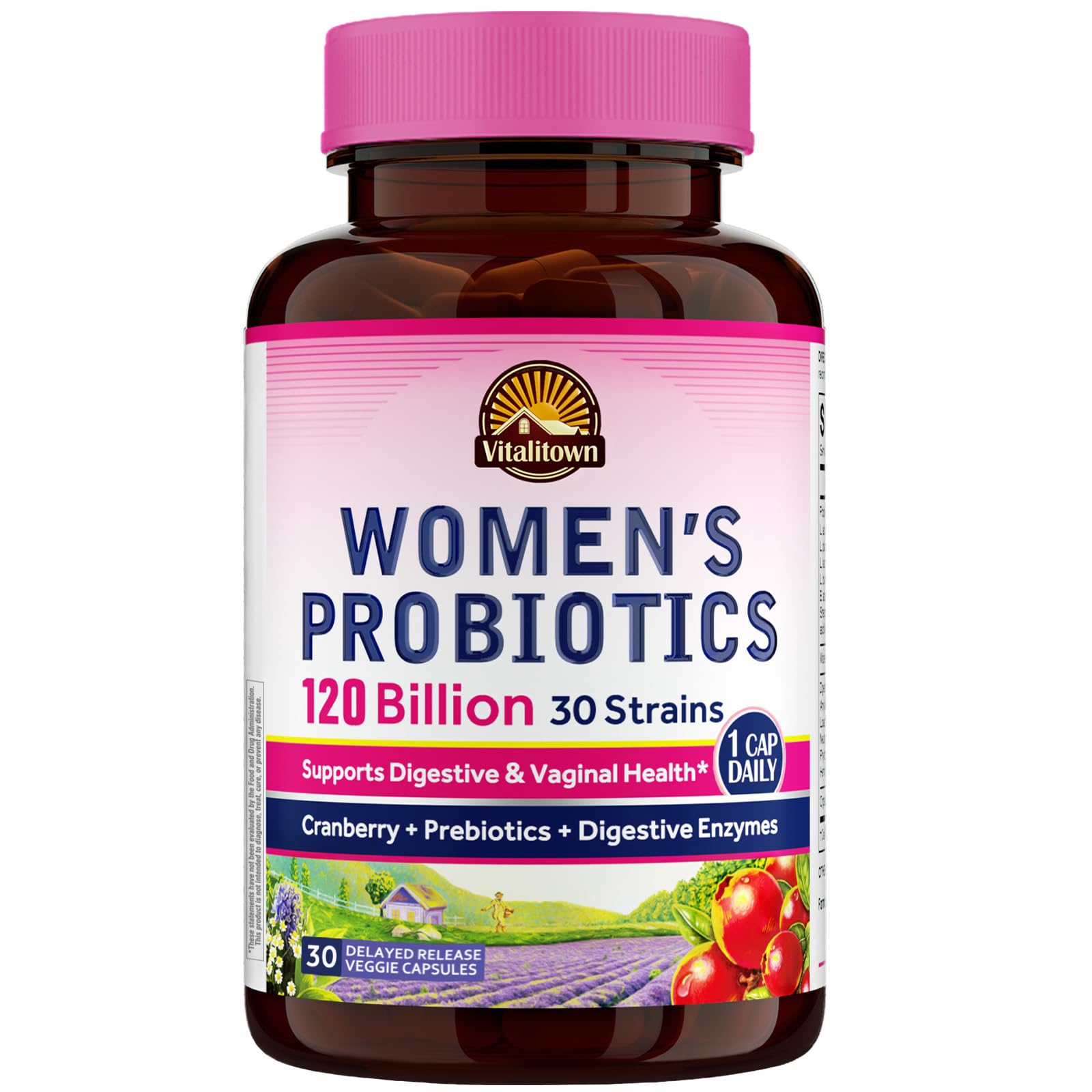 Vitalitown Probiotics for Women 120 Billion CFUs, 30 Strains, with Prebiotics & Digestive Enzymes & Cranberry, Gut & Vaginal Health, Vegan 30 - dailyvitalstore
