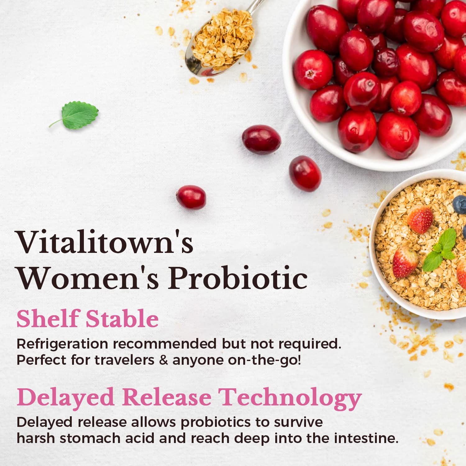 Vitalitown Probiotics for Women 120 Billion CFUs, 30 Strains, with Prebiotics & Digestive Enzymes & Cranberry, Gut & Vaginal Health, Vegan 30 - dailyvitalstore