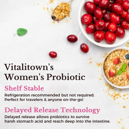 Vitalitown Probiotics for Women 120 Billion CFUs, 30 Strains, with Prebiotics & Digestive Enzymes & Cranberry, Gut & Vaginal Health, Vegan 30 - dailyvitalstore
