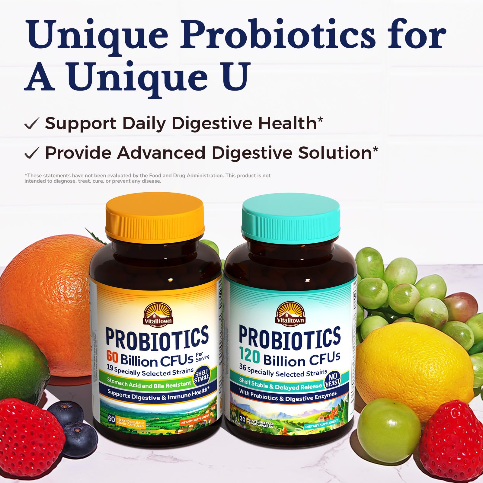 Vitalitown Probiotics + Prebiotics | 60 Billion CFUs 19 Strains | 60 Delayed Release Veg Caps | Shelf Stable, Prebiotics and Probiotics | Digestive Health - dailyvitalstore