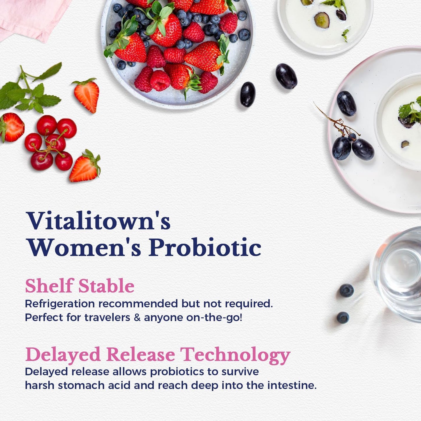 Vitalitown Women's Probiotics | 100 Billion CFUs 18 Strains | Prebiotics, VC & B6, Cranberry | Shelf Stable | Vaginal, Urinary - dailyvitalstore