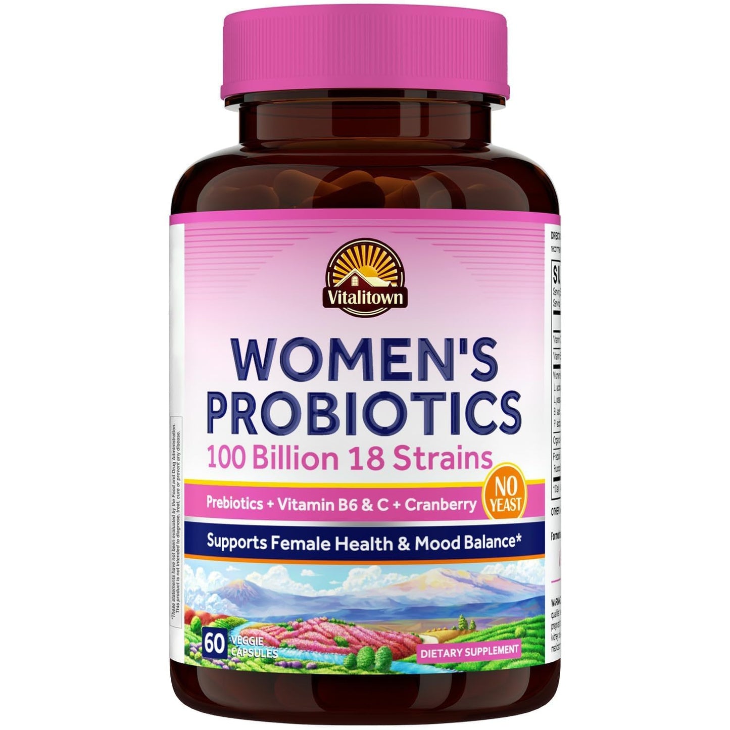 Vitalitown Women's Probiotics | 100 Billion CFUs 18 Strains | Prebiotics, VC & B6, Cranberry | Shelf Stable | Vaginal, Urinary - dailyvitalstore