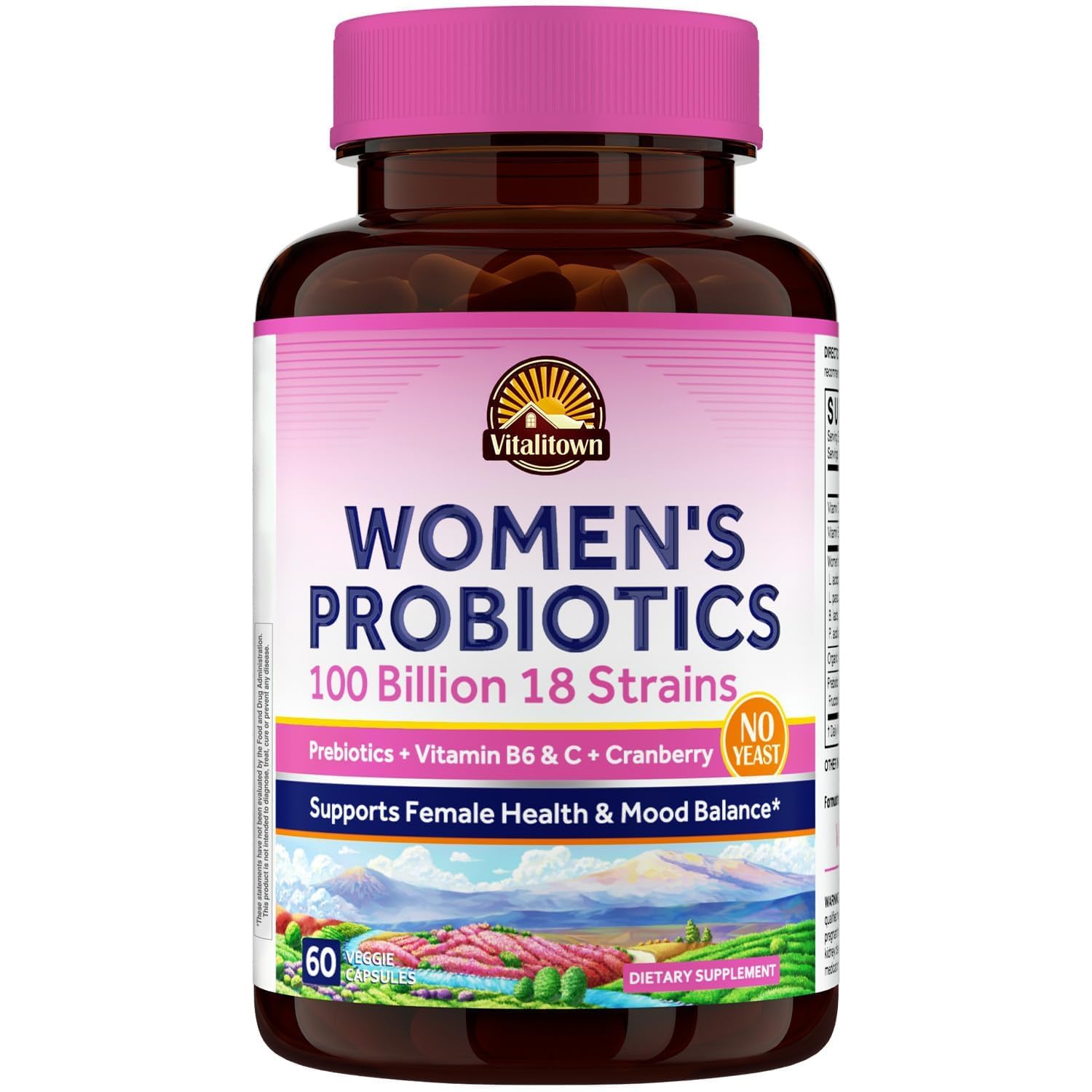 Vitalitown Women's Probiotics | 100 Billion CFUs 18 Strains | Prebiotics, VC & B6, Cranberry | Shelf Stable | Vaginal, Urinary - dailyvitalstore