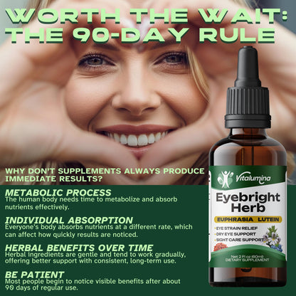 Vitalumina Eyebright Herbal Liquid with Organic Euphrasia, Lutein, Bilberry, Blueberry & Goji – Plant-Based Vegan Supplement for Adults – 4 fl oz - dailyvitalstore