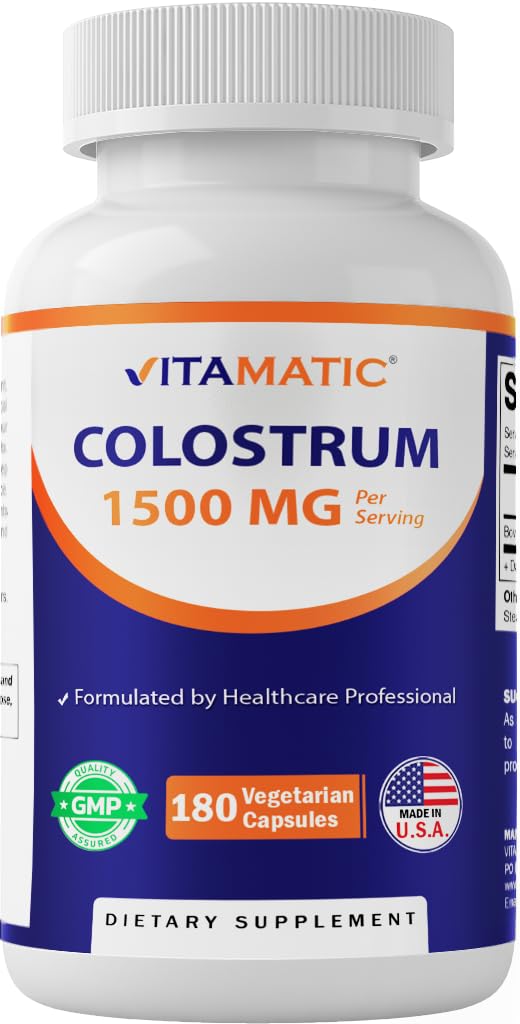 Vitamatic Bovine Colostrum 30% IgG Supplement 1500 mg per Serving - Supplement for Gut Health, Hair Growth, Beauty, Muscle Recovery, & Immune Support - 180 Veg Capsules - dailyvitalstore