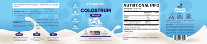 Vitamatic Bovine Colostrum Powder - 50% Highest IgG -120 Gram - Supplement for Gut Health, Hair Growth, Beauty, Muscle Recovery, & Immune Support - Easy to Mix - Unflavored - 60 Servings - dailyvitalstore