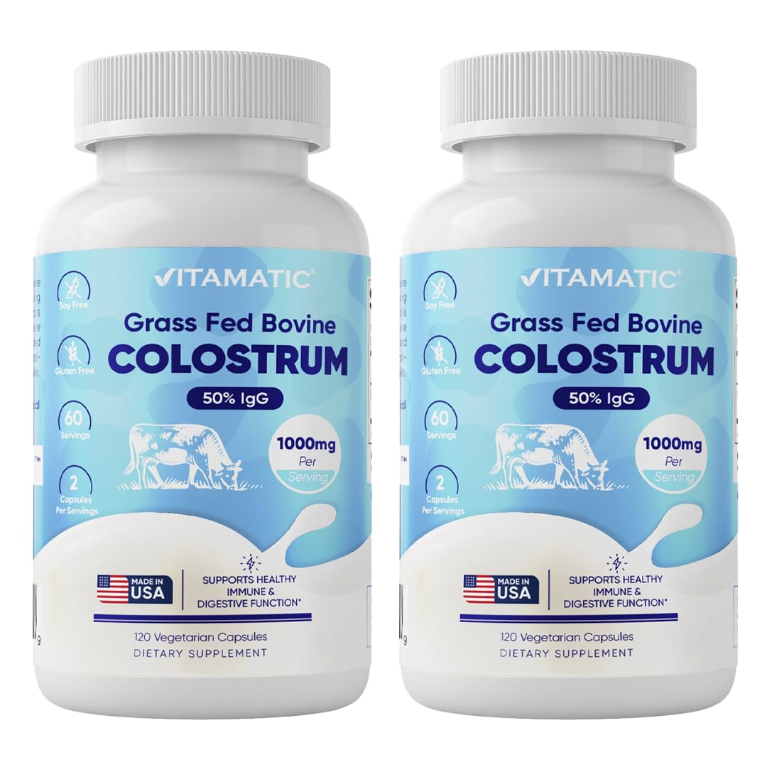 Vitamatic Bovine Colostrum Supplement 1000 mg per Serving - 50% Highest IgG - Supplement for Gut Health, Hair Growth, Beauty, Muscle Recovery, & Immune Support - 120 Capsules - 2 Pack - dailyvitalstore