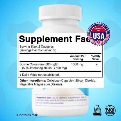 Vitamatic Bovine Colostrum Supplement 1000 mg per Serving - 50% Highest IgG - Supplement for Gut Health, Hair Growth, Beauty, Muscle Recovery, & Immune Support - 120 Capsules - dailyvitalstore