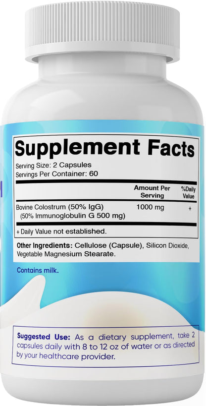 Vitamatic Bovine Colostrum Supplement 1000 mg per Serving - 50% Highest IgG - Supplement for Gut Health, Hair Growth, Beauty, Muscle Recovery, & Immune Support - 120 Capsules - dailyvitalstore